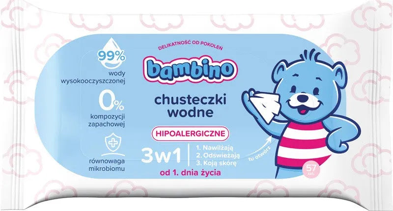 NIVEA Bambino 3-in-1 hypoallergenic water wipes 1 x 57 pcs. - Vaikui ir mamai