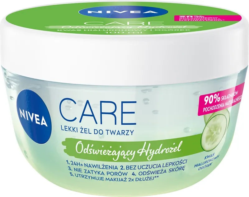 Nivea Care Gel Face Cream 24hr Hydration - Cucumber + Hyaluronic Acid 100ml - Kosmetika