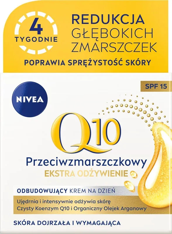 Nivea Q10 Anti-Wrinkle atjauninantis dieninis kremas SPF15 - papildoma mityba 50ml - Kosmetika