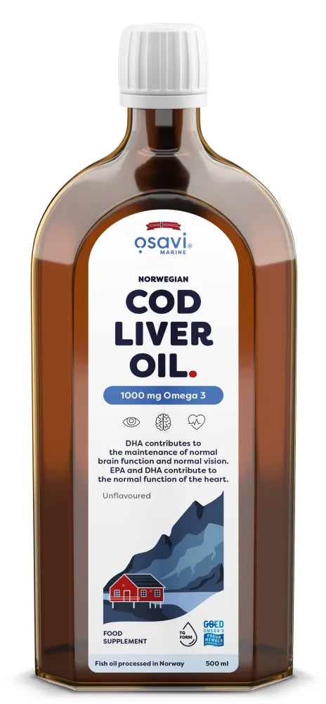 Norwegian Cod Liver Oil 1000mg Omega 3 (Unflavoured) - 500 ml - Osavi - Papildai