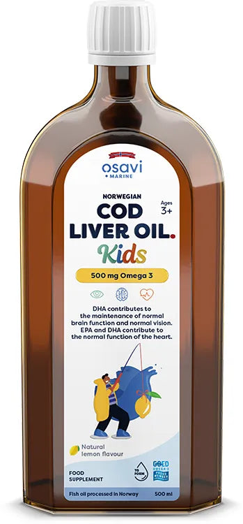 Norwegian Cod Liver Oil Kids 500mg Omega 3 (Lemon) - 500 ml - Osavi - Papildai