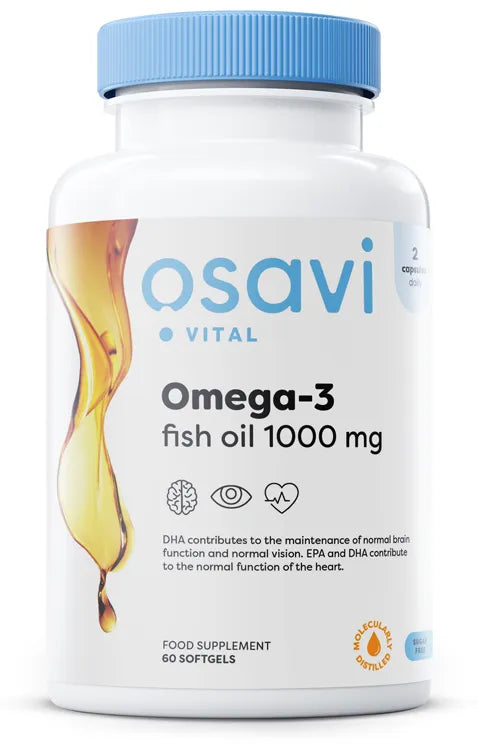 Omega-3 Fish Oil Molecularly Distilled 1000mg (Lemon) - 60 softgels - Osavi - Papildai