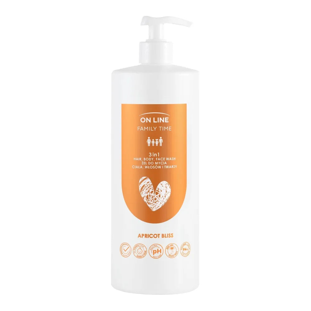 ON LINE Family Time 3-in-1 Body Hair and Face Wash - Apricot Bliss 850 ml - Kosmetika