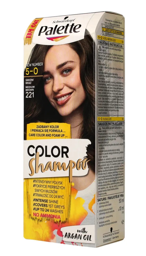Palette Color Shampoo Dažantis šampūnas Nr. 5-0 (221) Vidutinė ruda 1 vnt. - Kosmetika
