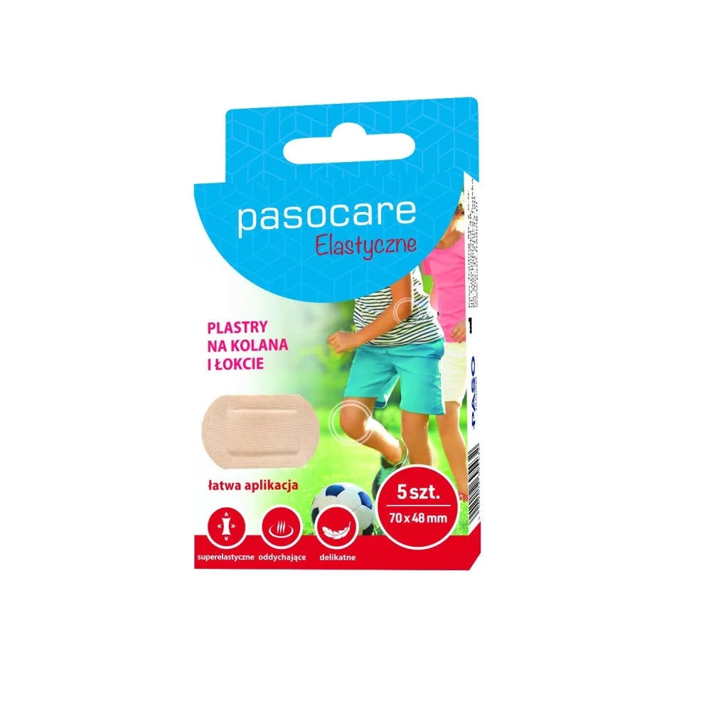 PASOCARE Elastic Knee and Elbow Plasters 72 x 48 mm 1 pack - 5 vnt. - Medicinos ir slaugos prekės