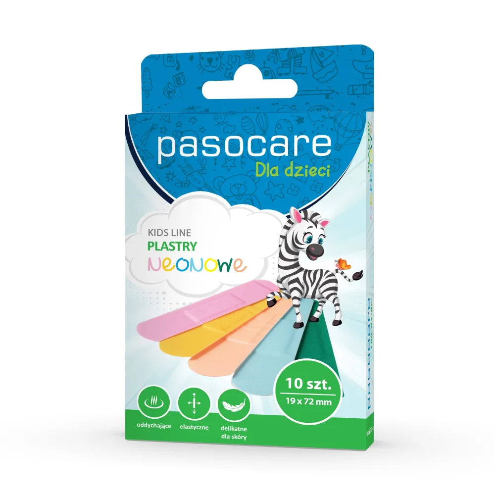 PASOCARE Kids Line Neon Patches vaikams 19 x 72 mm - 1 pakuotės rinkinys - 10 vnt. - Medicinos ir slaugos prekės