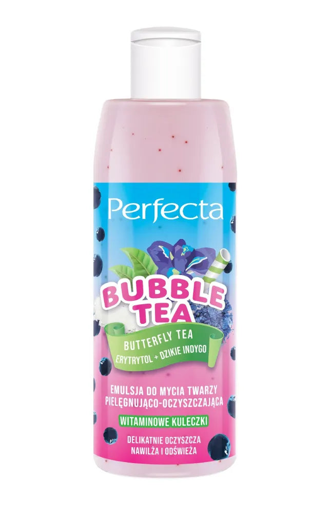 PERFECTA Bubble Tea valantis ir priežiūros veido prausiklis emulsija Drugelio arbata Erytritolis + Laukinis indigo 300