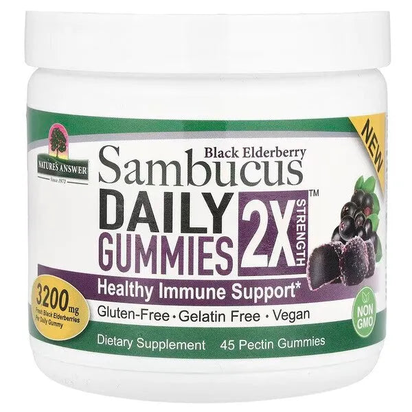 Sambucus Daily Gummies 2X Strength Black Elderberry - 45 vegan - Nature’s Answer - Papildai
