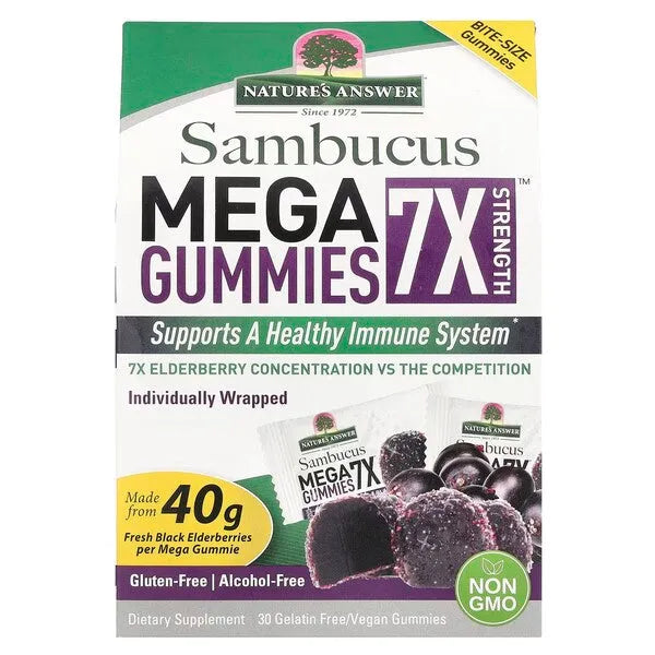 Sambucus Mega Gummies 7X Strength Black Elderberry - 30 vegan - Nature’s Answer - Papildai
