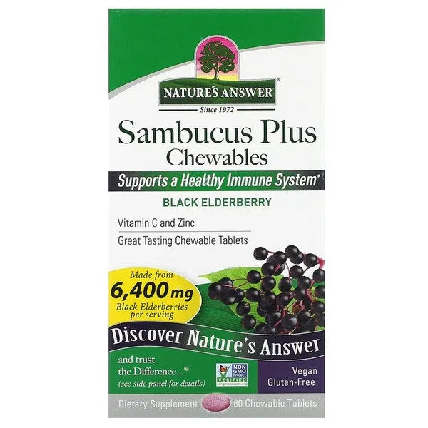 Sambucus Plus Chewables Black Elderberry - 60 chewable tablets - Nature’s Answer - Papildai