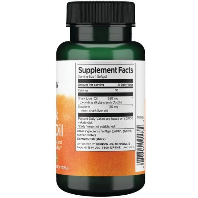 Shark Liver Oil - Ryklio kepenų aliejus - 550 mg - N60 - Swanson - Papildai