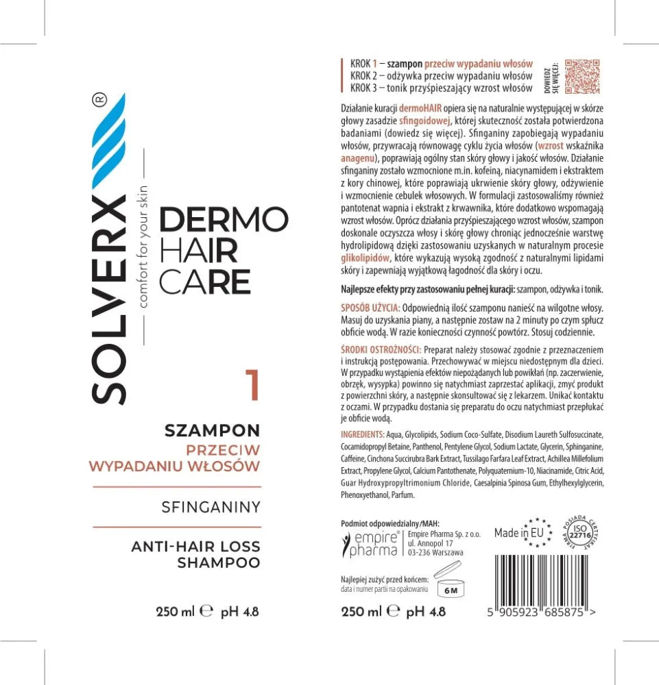 SOLVERX Dermo Hair Loss Shampoo Sfinganin 250 ml. - Kosmetika