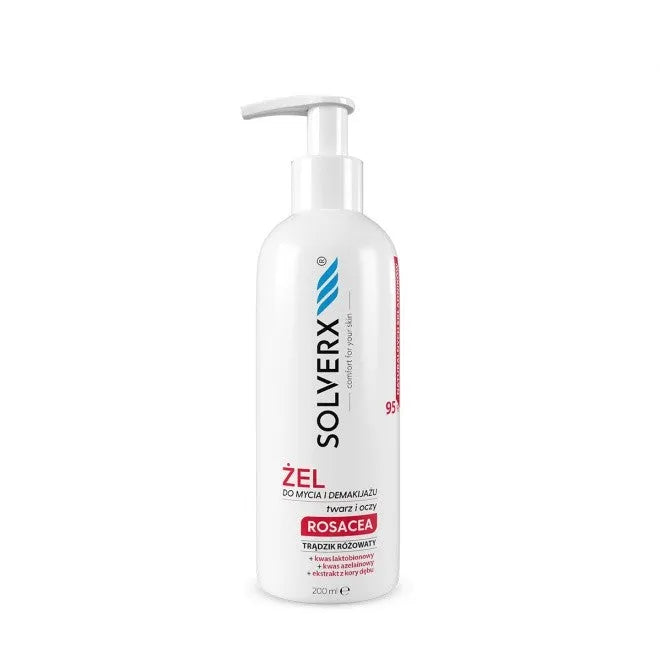SOLVERX Rosacea Veido ir Akių Valymo bei Makiažo Valiklis Gelis 200 ml - Kosmetika