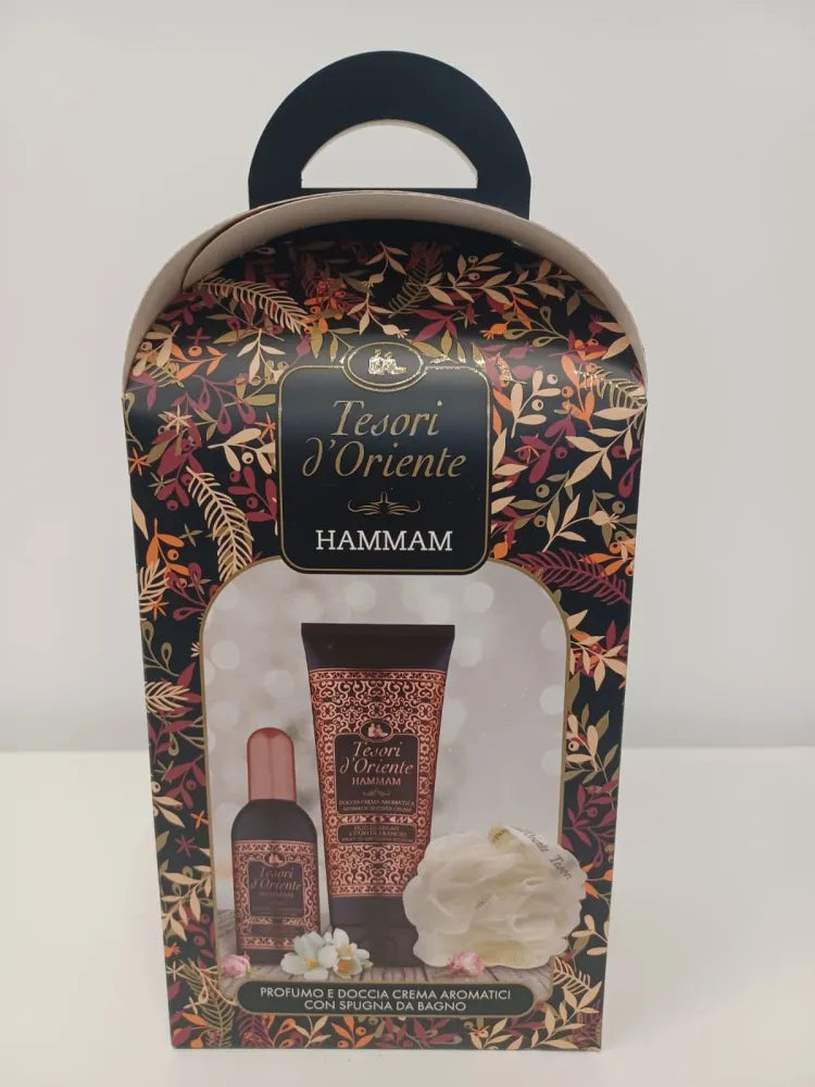 TESORI D’ORIENTE Hammam Gift Set (100 ml Eau de Toilette + 75 Shower Gel + Bath Sponge) - Kosmetika