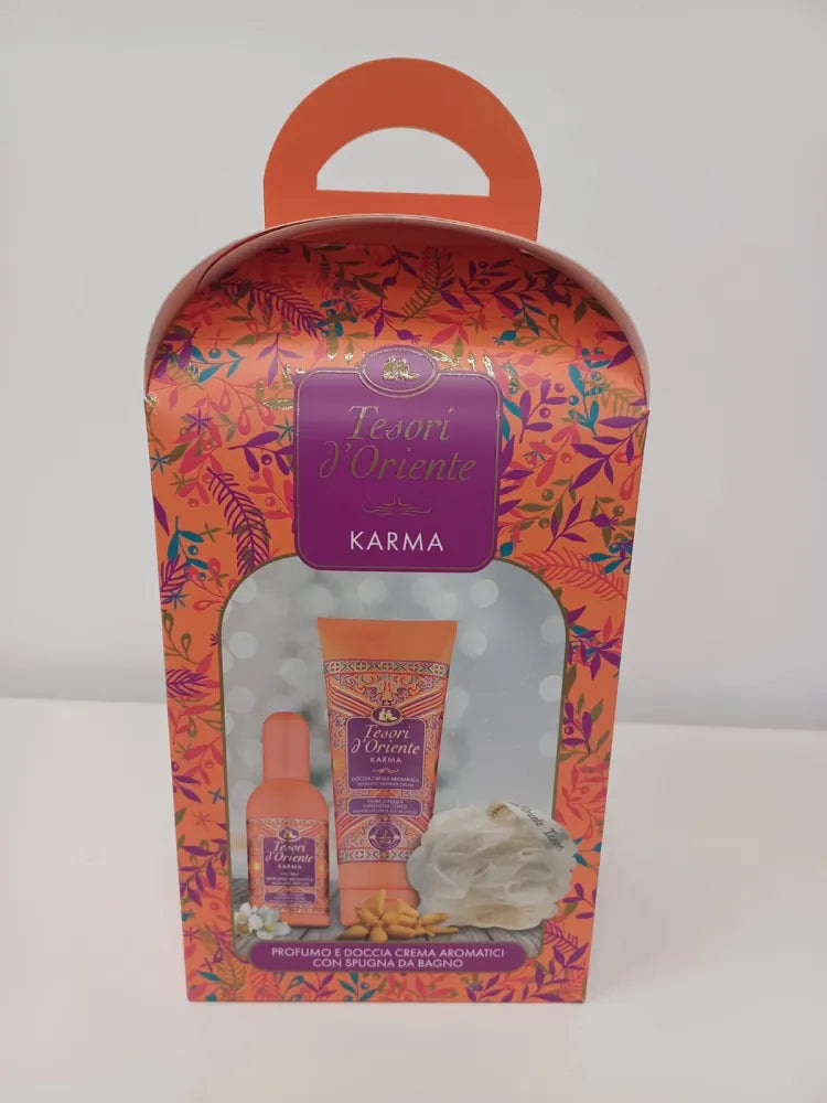 TESORI D’ORIENTE Karma Gift Set (100 ml Eau de Toilette + 75 Shower Gel + Bath Sponge) - Kosmetika