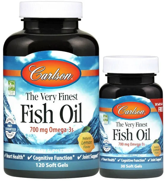 The Very Finest Fish Oil - 700mg Omega-3s Natural Orange - 120 + 30 softgels - Carlson Labs - Papildai