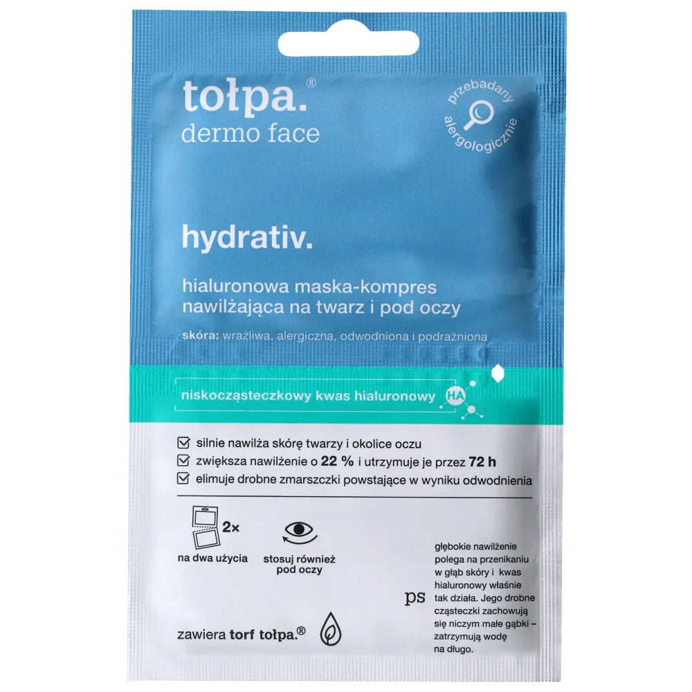 TOŁPA Dermo Face Hydrativ Hialurono kaukė - kompresas veidui ir akims 6mlx2 (pakelis) - Kosmetika
