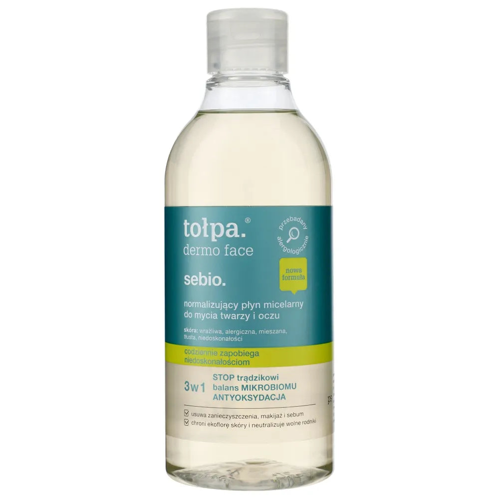 TOŁPA Dermo Face Sebio Normalizuojantis micelinis skystis veidui ir akims 3in1 400 ml - Kosmetika