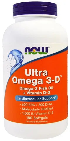 Ultra Omega 3-D with Vitamin D-3 - 180 softgels - NOW Foods - Papildai