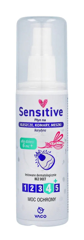 VACO Sensitive skystis nuo erkių uodų ir mašalų - Ikarydin 10% (nuo 6 mėnesių amžiaus) 80ml - Medicinos slaugos prekės