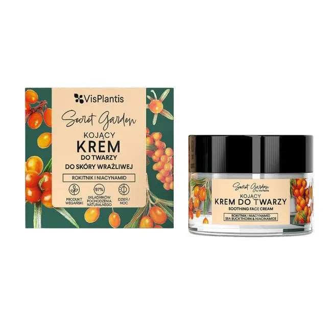 VIS PLANTIS Secret Garden Raminanti veido kremas jautriai odai su šaltalankiu ir niacinamidu 50 ml - Kosmetika