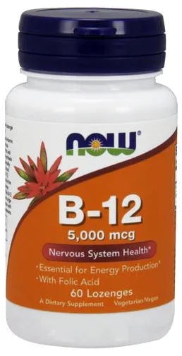 Vitamin B-12 with Folic Acid 5000mcg - 60 lozenges - NOW Foods - Papildai