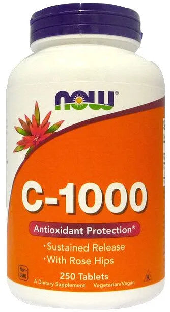Vitamin C-1000 with Rose Hips - Sustained Release - 250 tablets - NOW Foods - Papildai