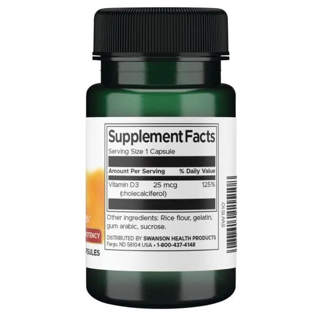 Vitamin D3 - Didelio stiprumo - 1000 IU - 25 mcg - N60 - Swanson - Papildai