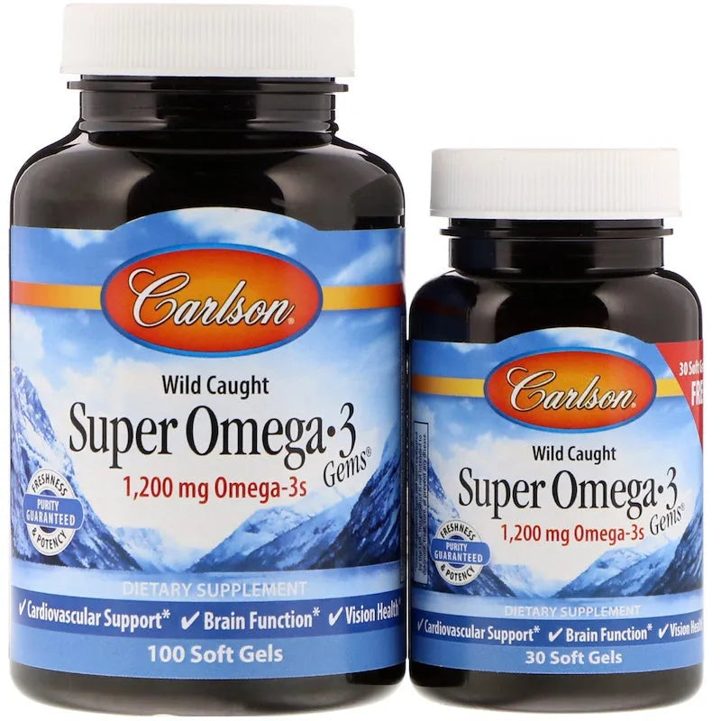 Wild Caught Super Omega-3 Gems 1200mg - 100 + 30 softgels - Carlson Labs - Papildai