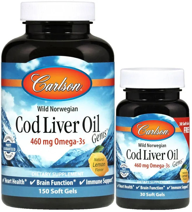 Wild Norwegian Cod Liver Oil Gems 460mg - 150 + 30 softgels - Carlson Labs - Papildai
