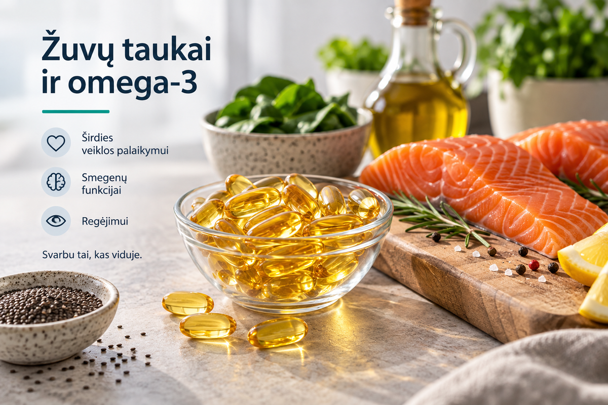 Žuvų taukai ir omega-3: nauda, kiek vartoti ir kaip pasirinkti?