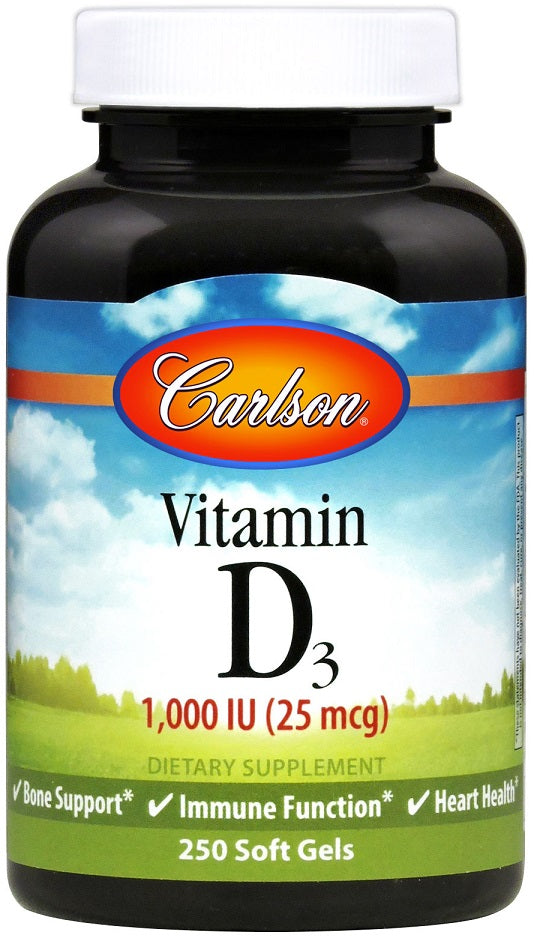 Vitamin D3, 1000 IU - 250 softgels - Carlson Labs - Vaistine1.lt - WestPharmacy.eu