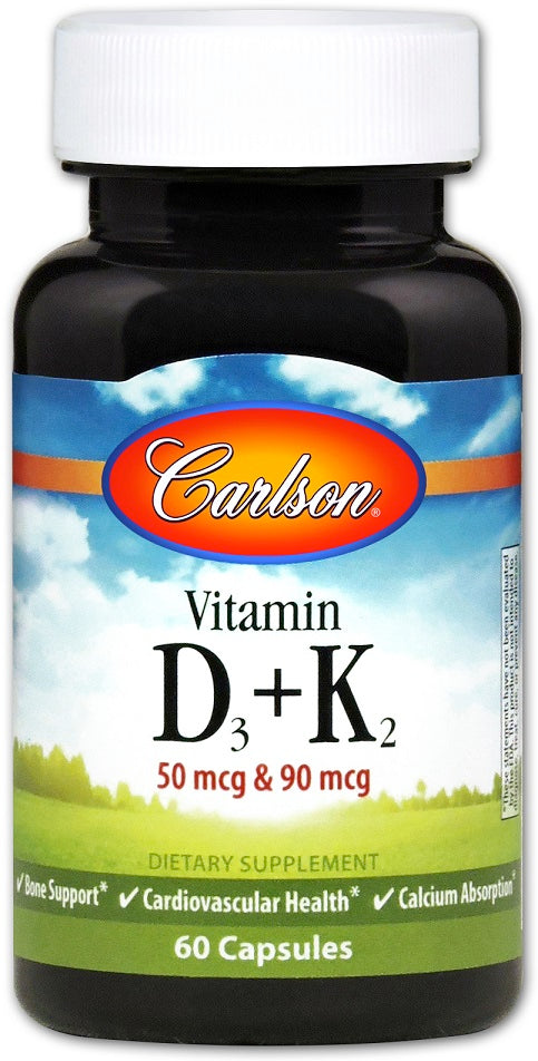 Vitamin D3 + K2 - 60 caps - Carlson Labs - Vaistine1.lt - WestPharmacy.eu