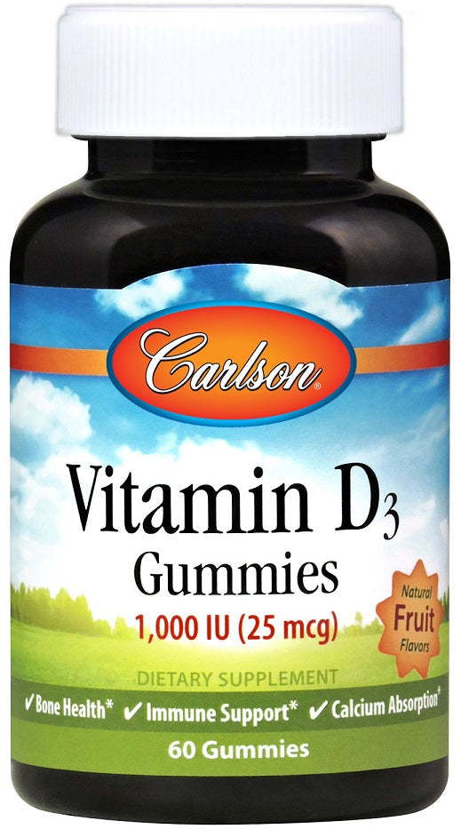 Vitamin D3 Gummies, 1000 IU Natural Fruit - 60 gummies - Carlson Labs - Vaistine1.lt - WestPharmacy.eu