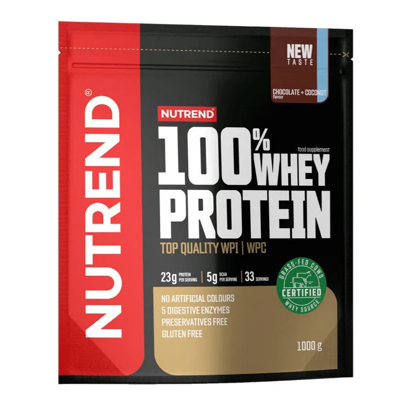 100% Whey Protein Chocolate + Coconut - 1000g - Nutrend - Sporto papildai