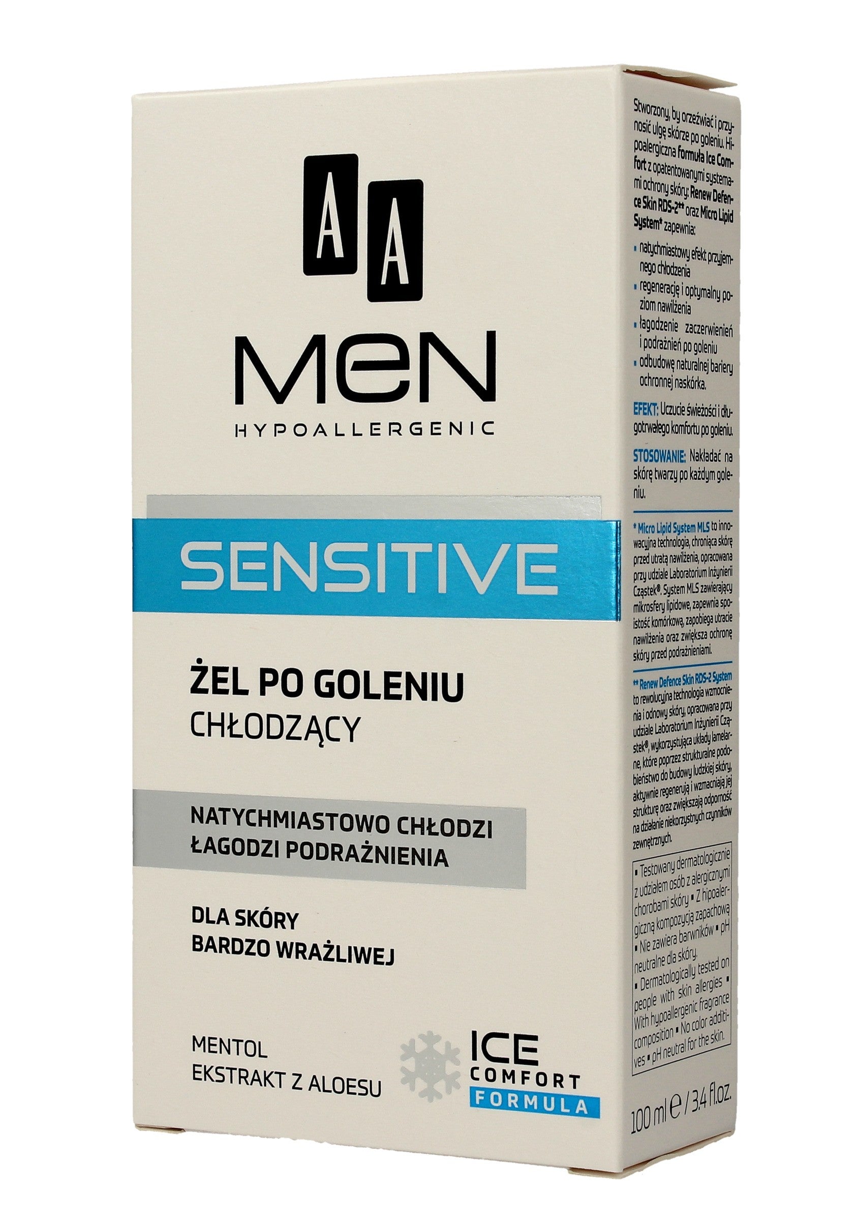 AA Men Hypoallergenic Cooling Aftershave Gel Sensitive 100ml | Vaistine1.lt