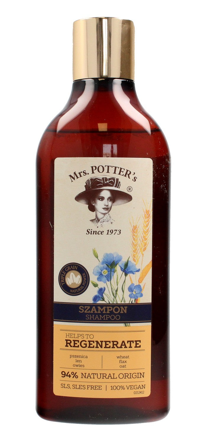 Mrs Potters Triple Grain Shampoo for Damaged Hair Regenerate 390ml | Vaistine1.lt