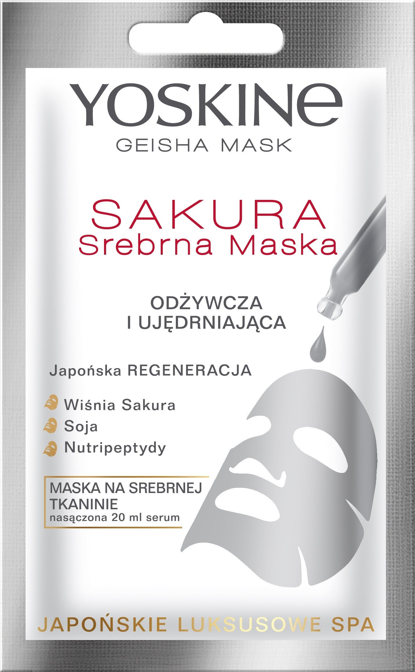 Yoskine Geisha kaukė Sakura sidabrinė kaukė ant audinio, | Vaistine1.lt