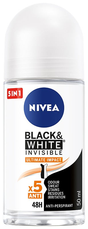 Nivea Deodorant BLACK & WHITE INVISIBLE Ultimate Impact 5in1 roll-on 50ml | Vaistine1.lt | WestPharmacy.eu