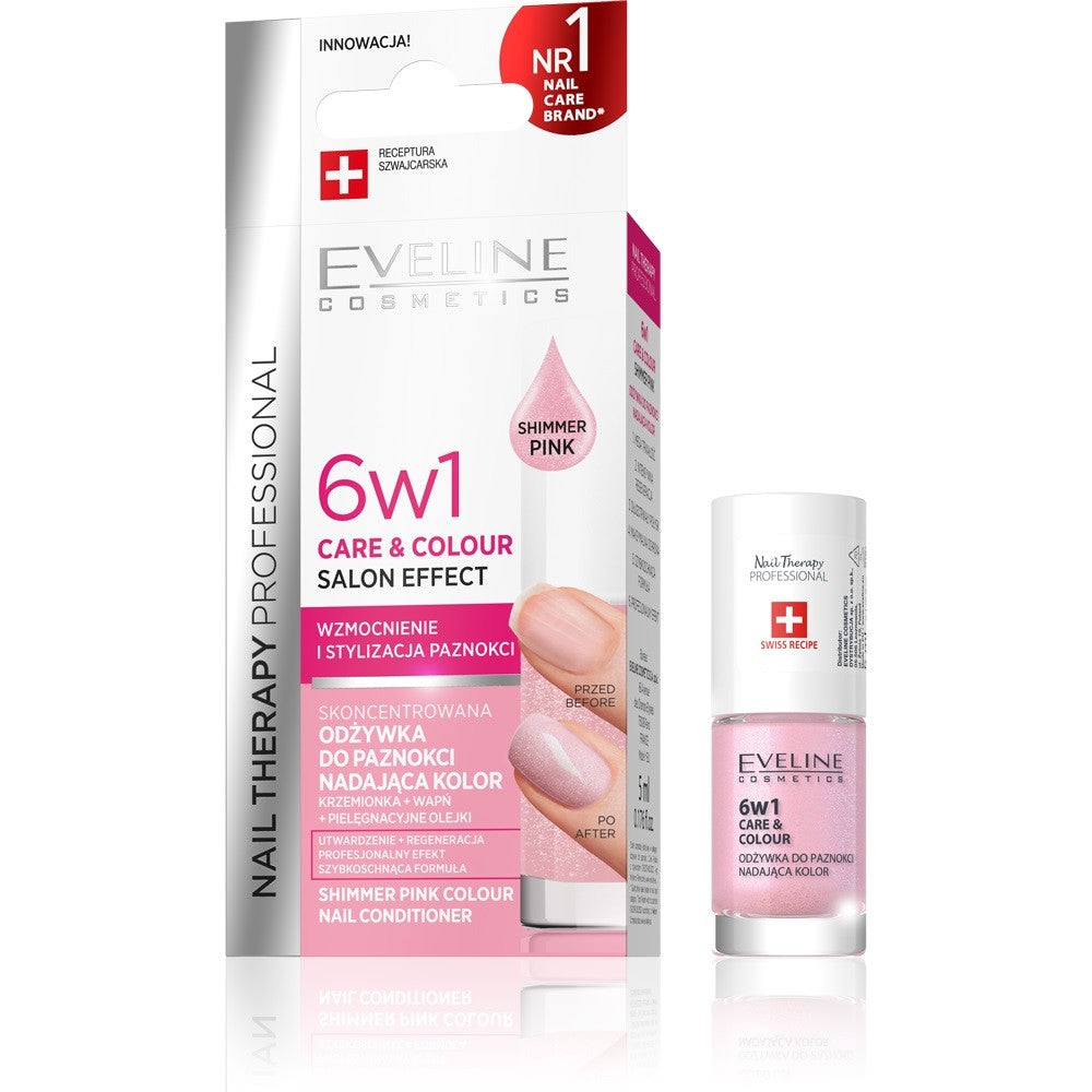 Eveline Nail Therapy Nail Polish Conditioner 6in1 SHIMMER PINK 5ml | Vaistine1.lt