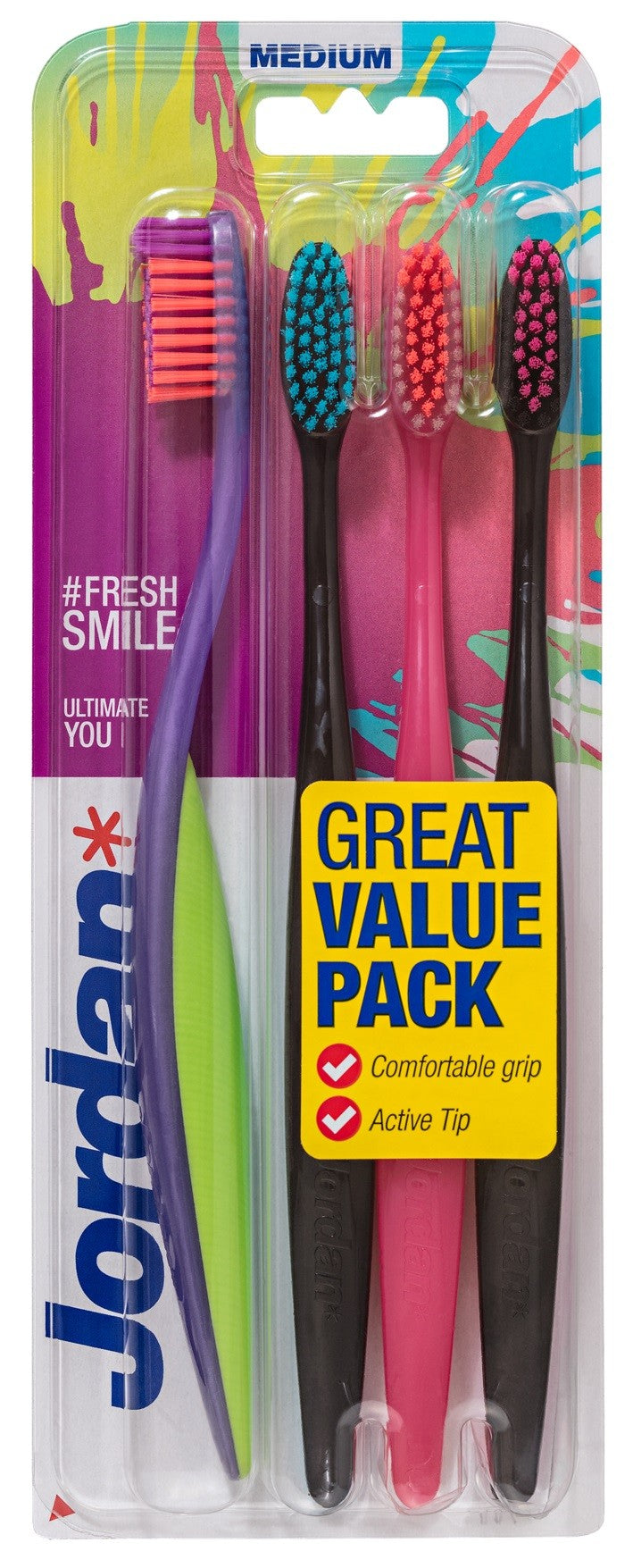 Jordan Ultimate You medium toothbrush - mix of colors 1op.-4pcs | Vaistine1.lt