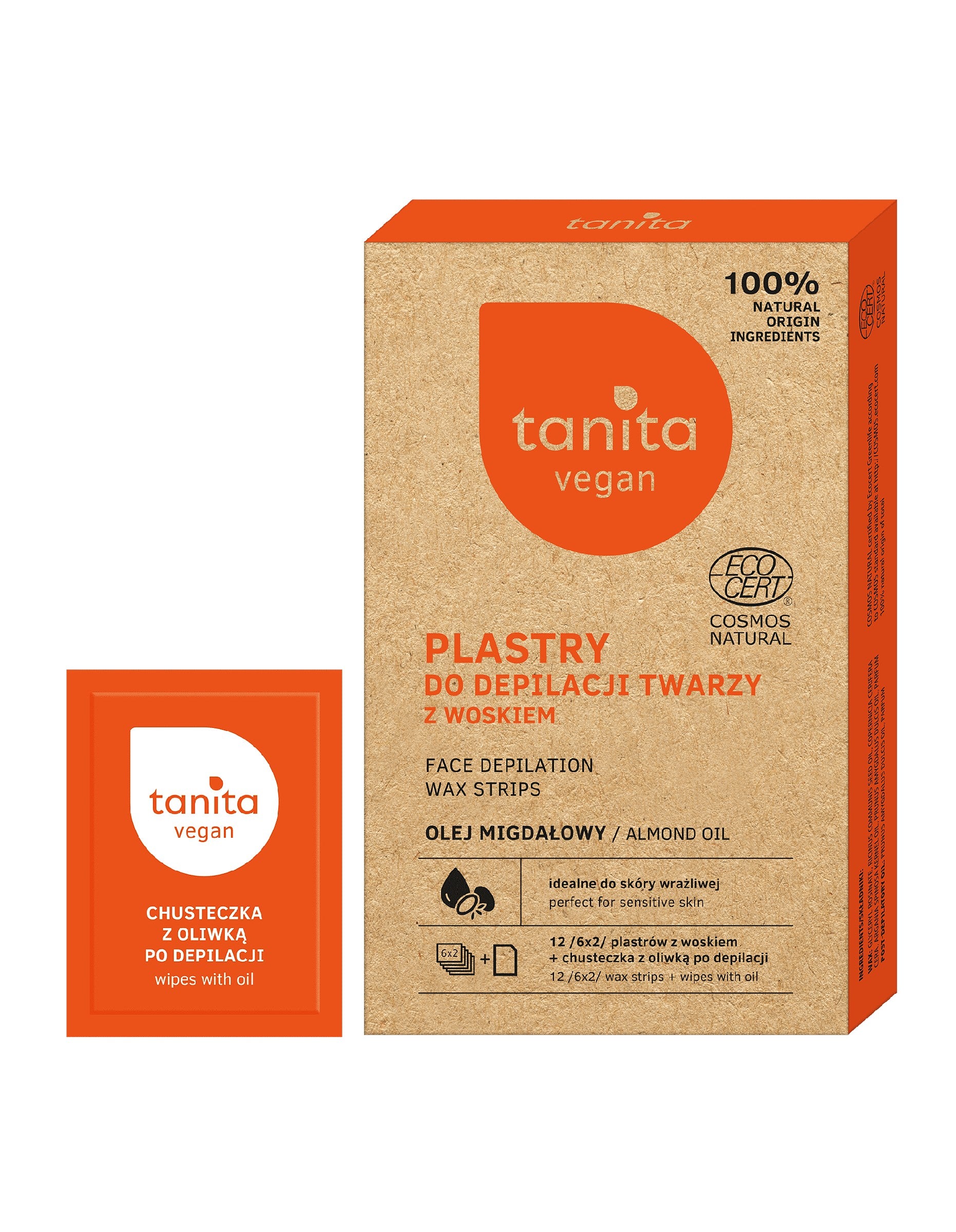 TANITA Vegan Facial Wax Strips with Wax and Almond Oil 1 pack - 12 pieces | Vaistine1.lt