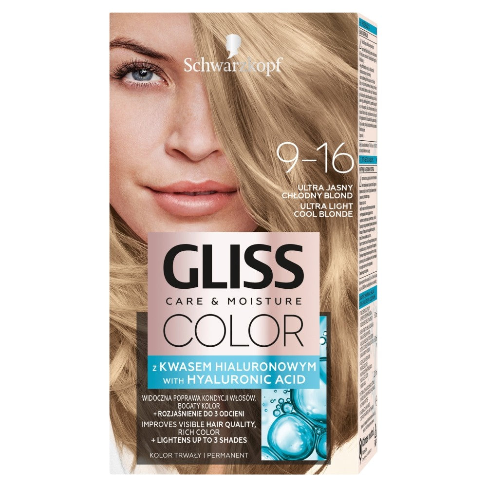 Schwarzkopf Gliss Color Care & Moisture Hair Dye 9-16 ultra light cool blonde 1op. | Vaistine1.lt