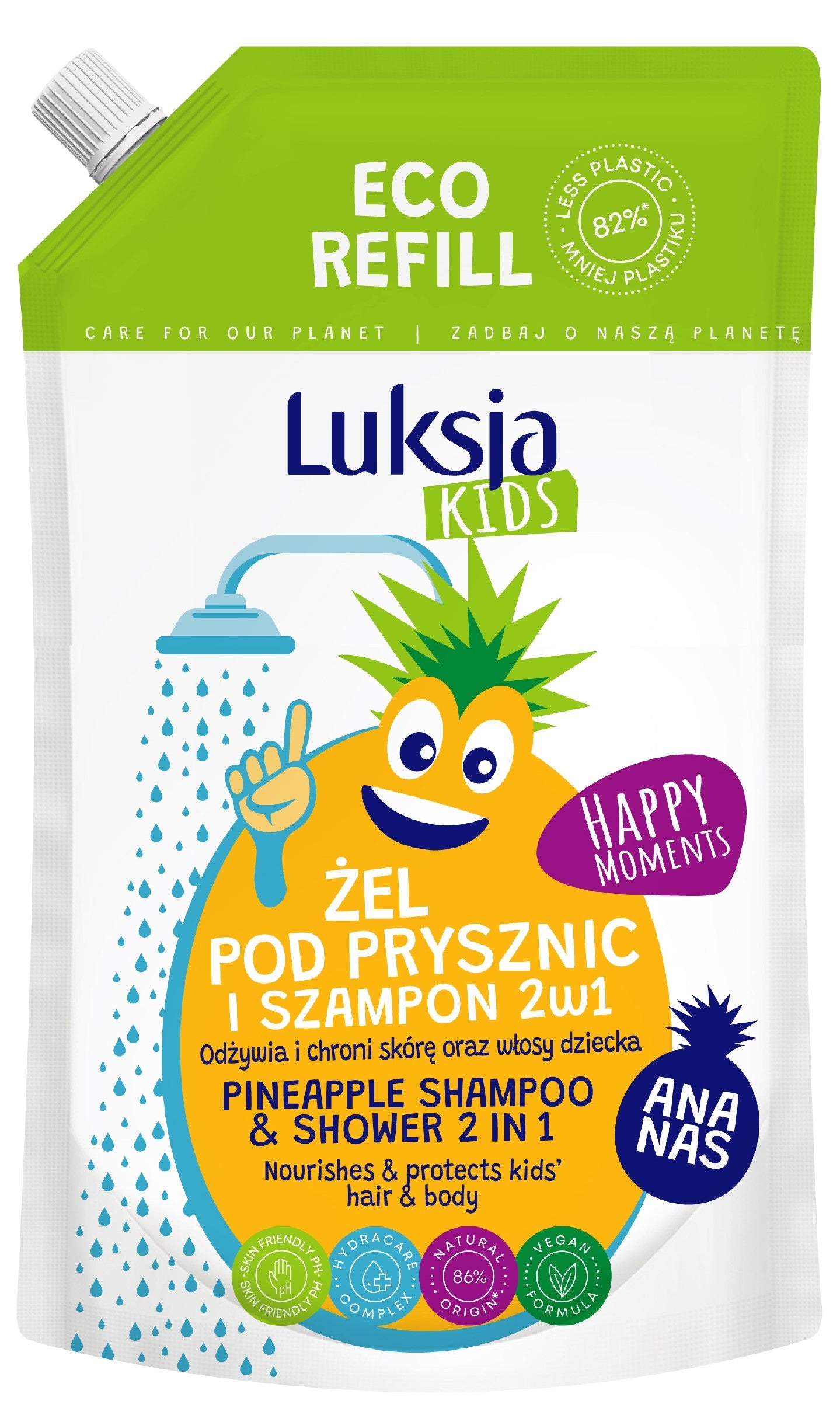 Luksja Kids Shower Gel and Shampoo 2in1 for children - Pineapple 750ml refill | Vaistine1.lt