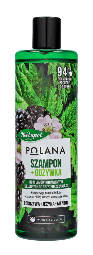 HERBAPOL Polana Shampoo and conditioner for hair 2in1 - Blackberry & Nettle & Menthol 400ml | Vaistine1.lt