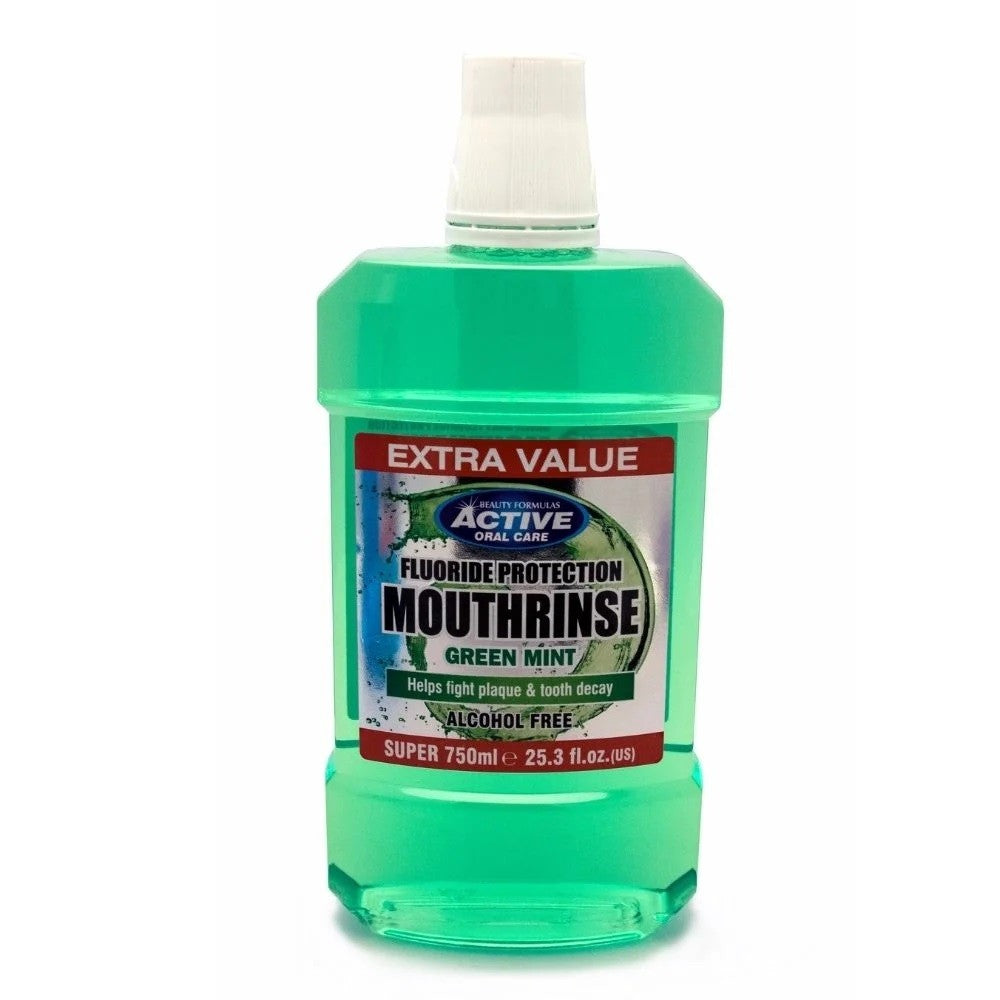 Beauty Formulas Active Oral Care Fluoride Mouthwash Green Mint - alcohol-free 750ml | Vaistine1.lt