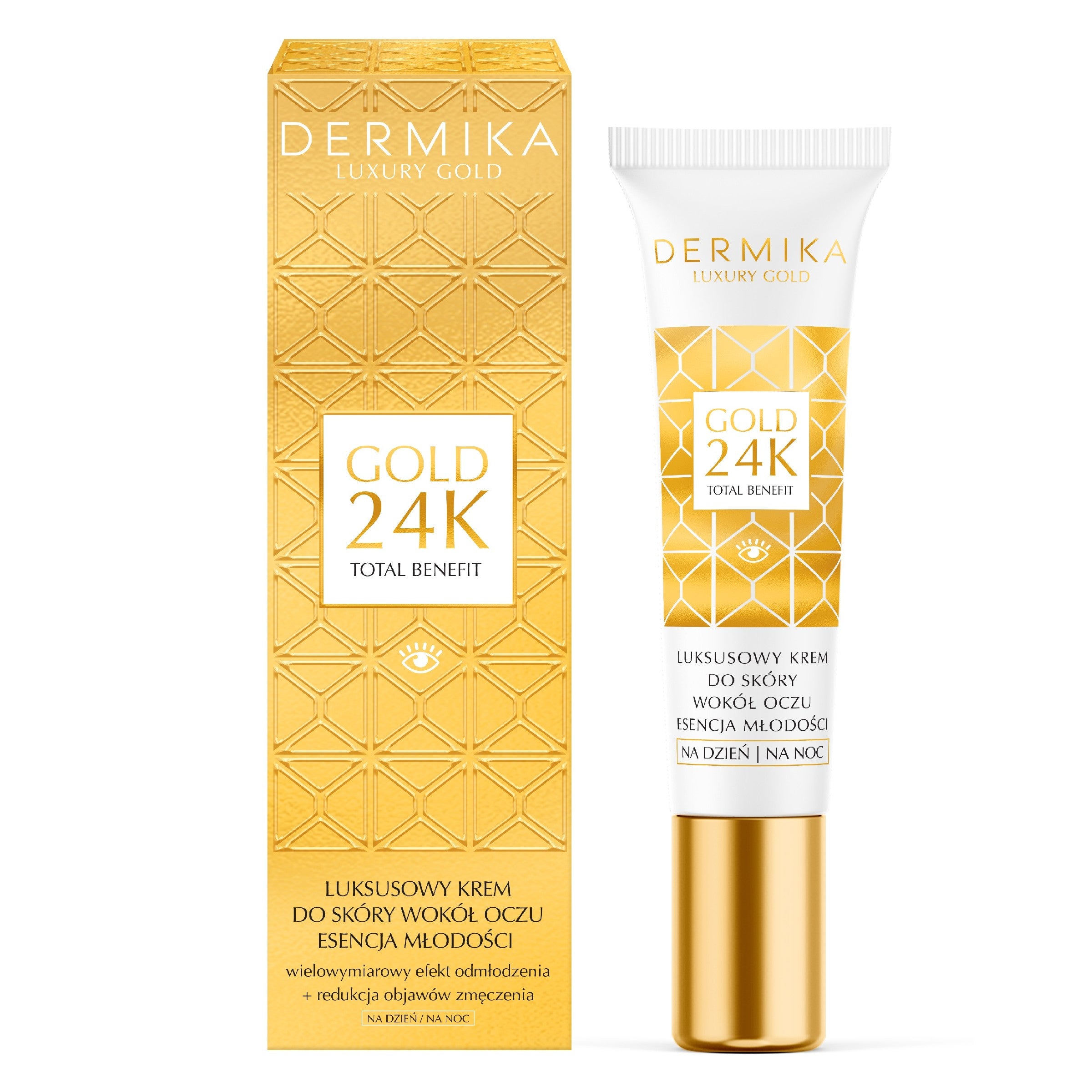 Dermika Luxury Gold 24K Total Benefit Luxury Eye Cream - Essence of Youth for Day and Night 15ml | Vaistine1.lt