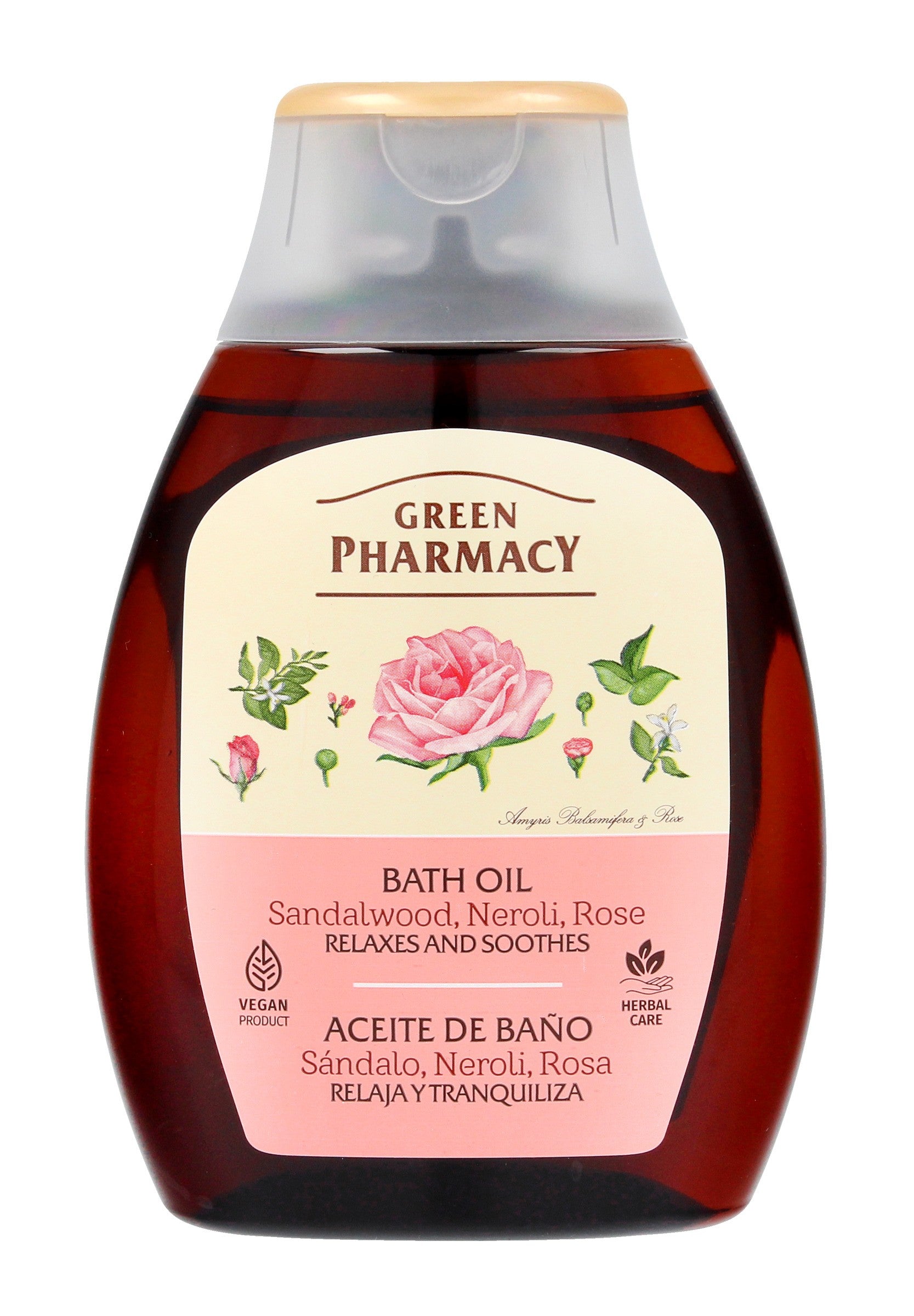 Green Pharmacy Relaxing - Smoothing Bath and Shower Oil - Sandalwood, Neroli, Rose 250ml | Vaistine1.lt