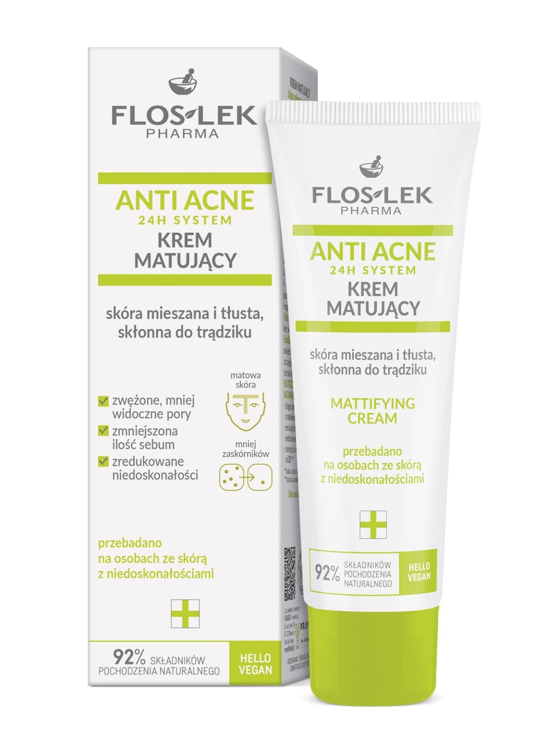 Floslek ANTI ACNE 24H SYSTEM Mattifying cream for combination, oily skin prone to acne 50ml | Vaistine1.lt