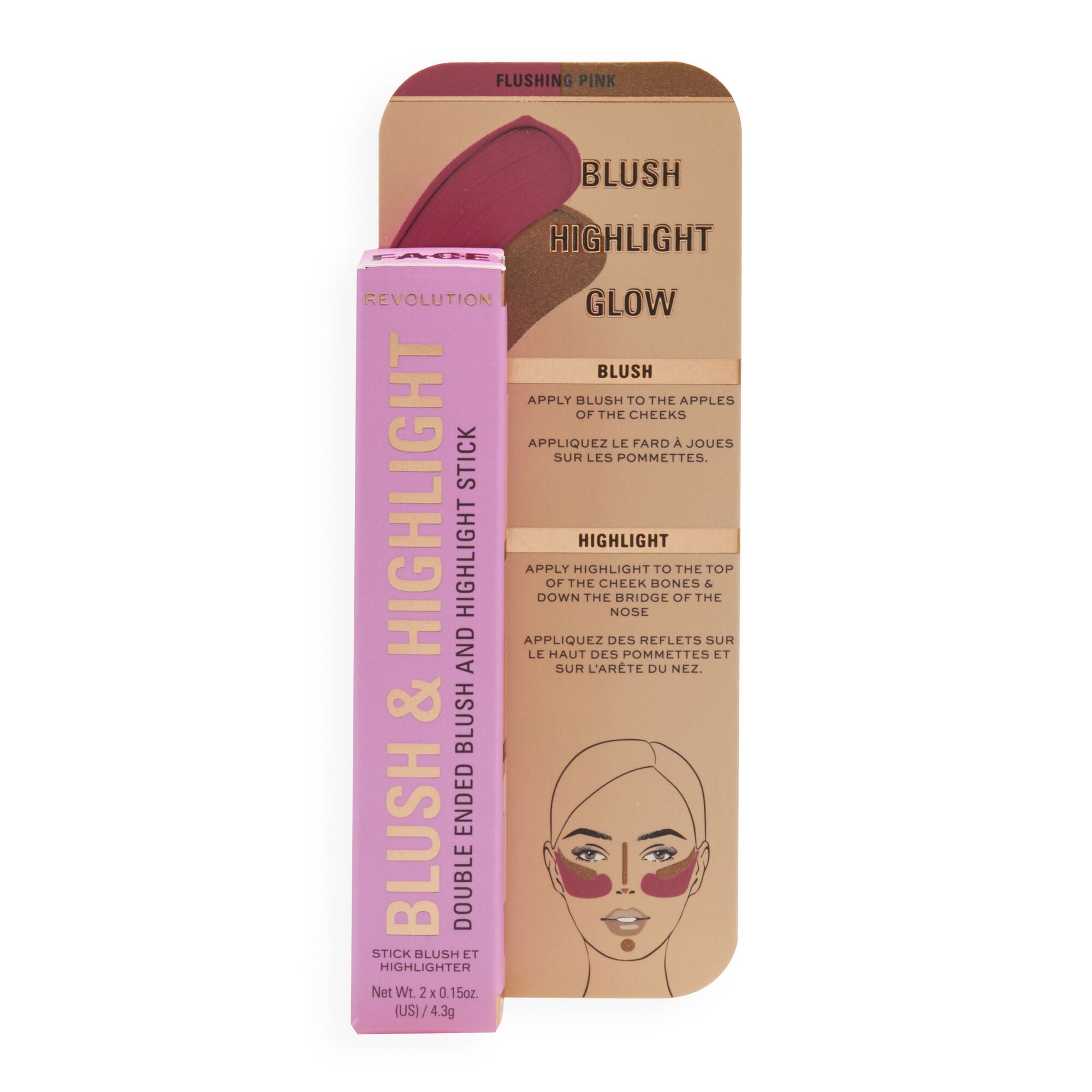 Makeup Revolution Blush & Highlight Stick Blush and Highlighter in Stick - Flushing Pink 4.3g | Vaistine1.lt